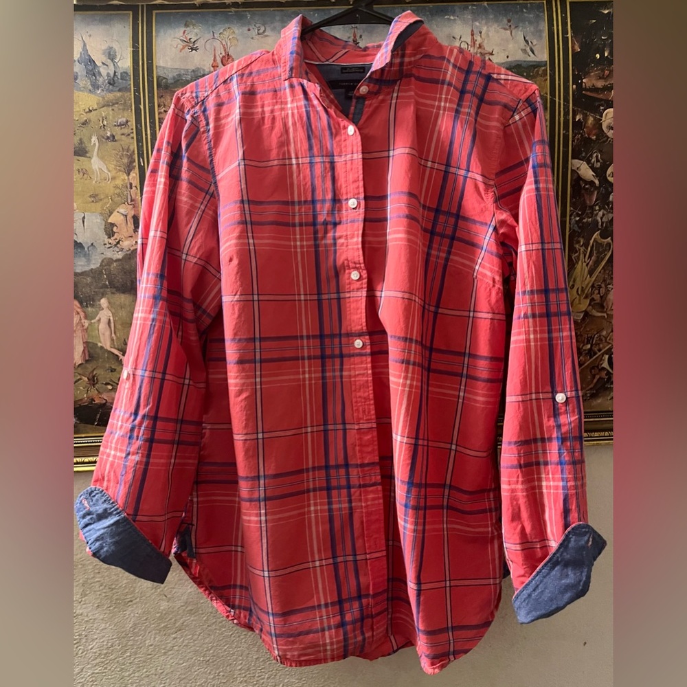 Tommy Hilfiger Red and Blue Plaid Button Down Shirt - Picture 1 of 4